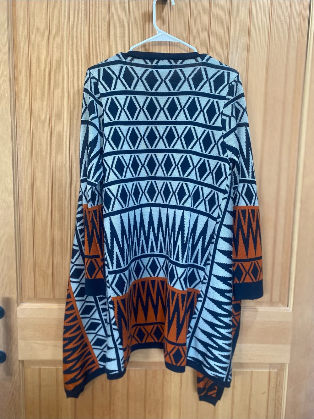 Angie Black & Rust Geometric Ruffled Front Knit Cardigan - Picture 6 of 6
